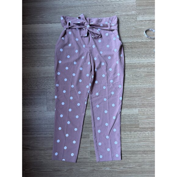 New York & Company Tie-Waist Trousers Pants - Pink/Mauve w/ Polka Dots - Picture 1 of 4